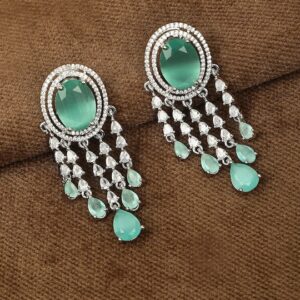 Silver Chandelier Earrings with Turquoise Semi-Precious Stones