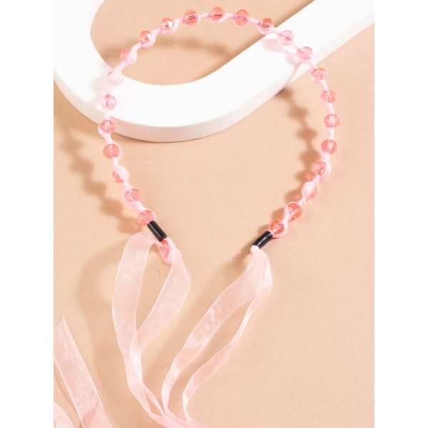 2 in 1 Pink Crystal Beads Hair Band and Satin Sash Hair Tie