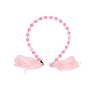 2 in 1 Pink Crystal Beads Hair Band and Satin Sash Hair Tie for Women