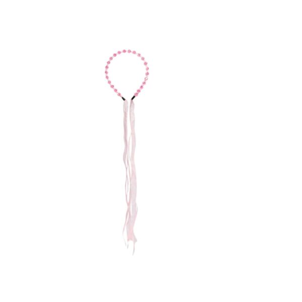 2 in 1 Pink Crystal Beads Hair Band and Satin Sash Hair Tie