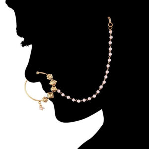 Gold Plated Nose Ring with Pearl Chain for Women