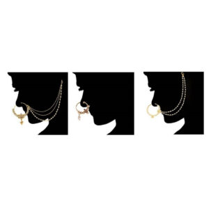 Ethnic and Stylish Gold Plated Nose Rings with Chain Pack of 3 for Women