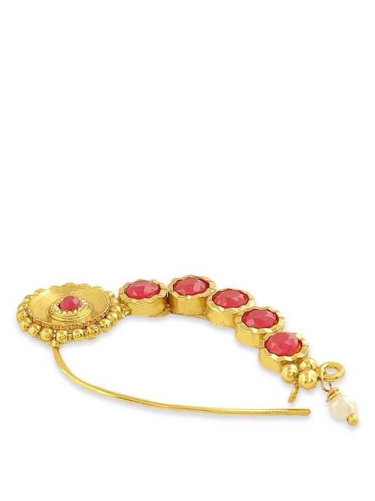 Gold-Plated Stone Studded Floral Design Nath Nosepin-2