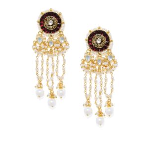 Gold-Toned Traditional Kundan & Faux Ruby Drop Earrings