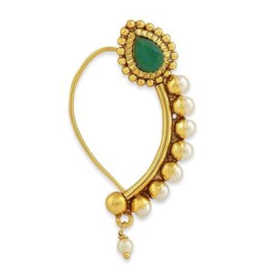 Gold-Plated Stone Studded & Beaded Nose Pin