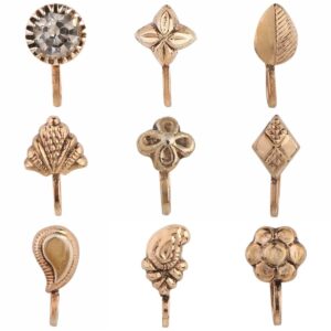 Gold Plated Ethnic Nose Pins Set of 9 for Women