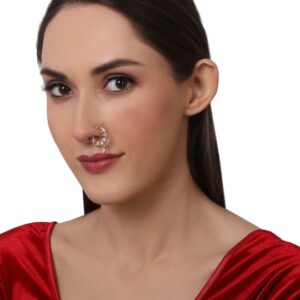 White 14kt Rose Gold Plated AD Studded Handcrafted Nose Ring