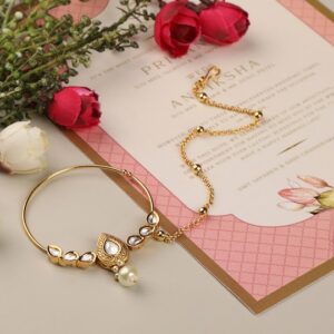 Gold Plated Polki Nose Ring With Chain