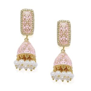 Jhumki Earrings With Pastel Pink Enamel