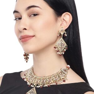 Ethnic Gold Plated Jadau Necklace Set with Earrings for Women