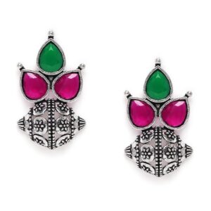 Ruby and Emerald Studded Oxidized Stud Earrings