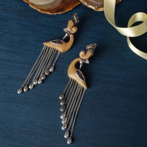 Two tone german silver peacock earrings