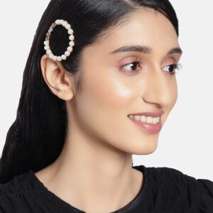 White & Gold Pearl Studded Embellished French Barrette