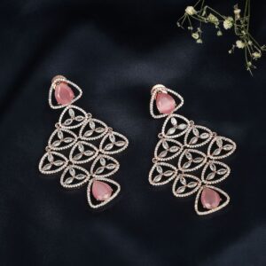 Drop Earrings with Pink Semi-Precious Stones