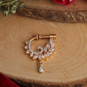Gold Plated Delicate American Diamond Studded Nose Ring for Women