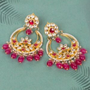 Jadau-Paachi Kundan Chaandbali Earrings With Ruby Stones