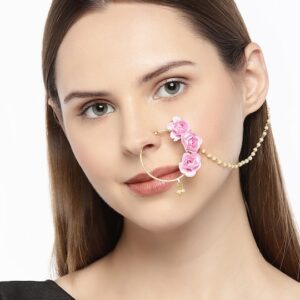 Gold-Plated Handcrafted Enamelled Chained Nose Ring