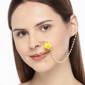 Gold-Toned Enamelled Chained Nose Ring