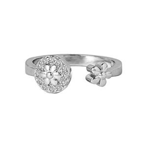 92.5/ 925 Sterling Silver Adjustable Floral Finger Ring for Women