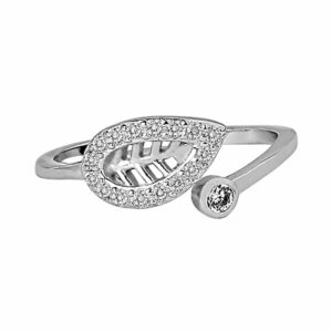 92.5/ 925 Sterling Silver Leaf Shaped Adjustable Finger Ring for Women