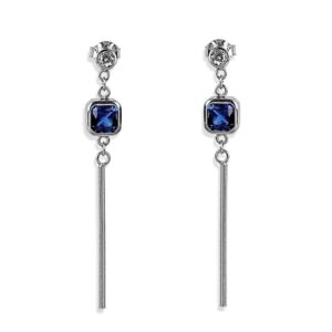 92.5 sterling Silver Contemporary Dangle drop earrings with sapphire blue stone