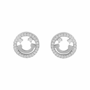 92.5 Sterling Silver CZ Smiley face studs earrings-ER0619HP440S