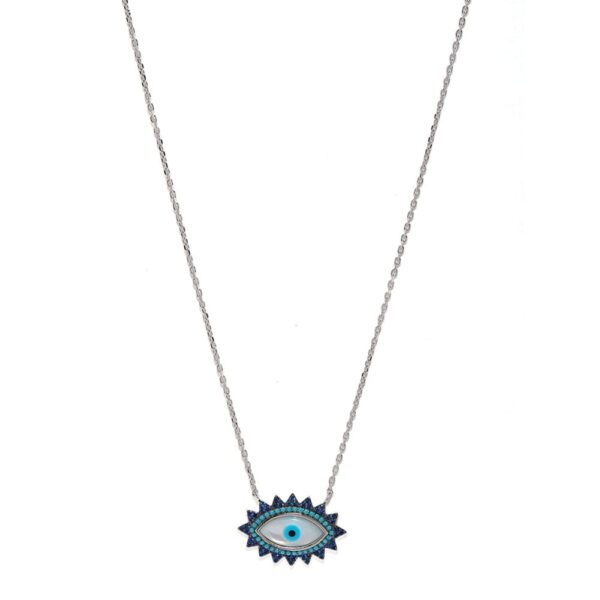 92.5 Sterling Silver necklace chain with evil eye pendant