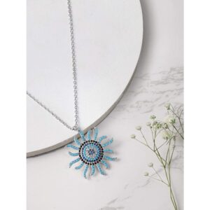 92.5 Sterling Silver necklace chain with evil eye pendant with CZ stones for women