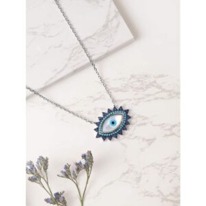 92.5 Sterling Silver necklace chain with evil eye pendant with CZ stones For Women