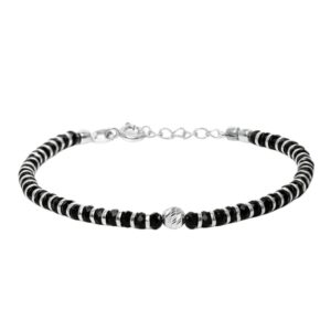 92.5 Sterling Silver Plated Black Beads Embellished Delicate Bracelet for Women