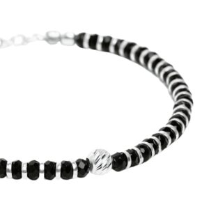 92.5 Sterling Silver Plated Black Beads Embellished Delicate Bracelet for Women