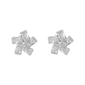 92.5/925 Sterling Silver CZ floral stud earrings-ER0619HP500S