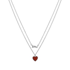 92.5/925 Sterling Silver, layered red heart love chain with enamel pieces-NS0619BJ798S1