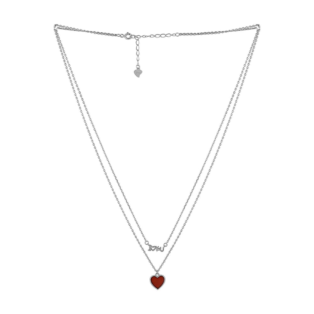 NS0619BJ798S1-AccessHer 92.5/925 Sterling Silver, layered red heart love chain with enamel pieces for women and girls