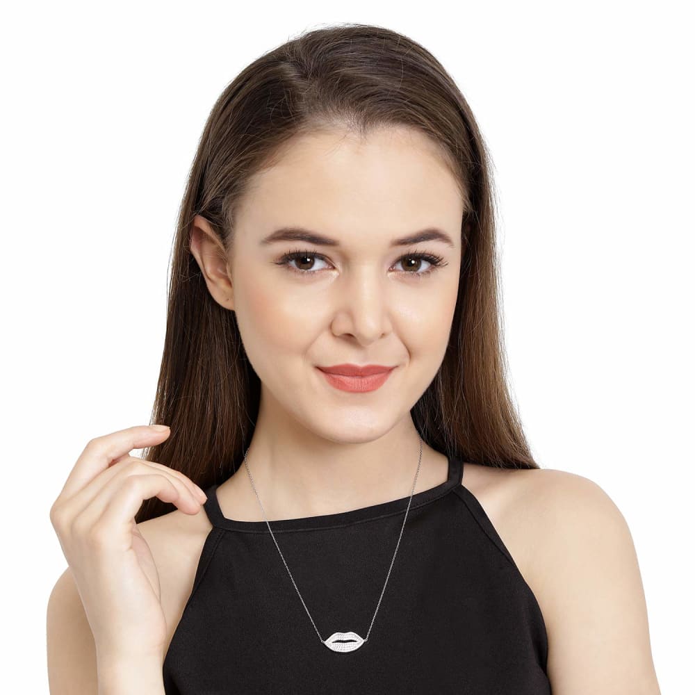 NS0619BJ830S-AccessHer 92.5/925 Sterling Silver, Lip Pout pendant with chain for women and girls