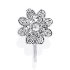 Silver-Plated Textured Oxidised Handcrafted CZ-Studded Nosepin