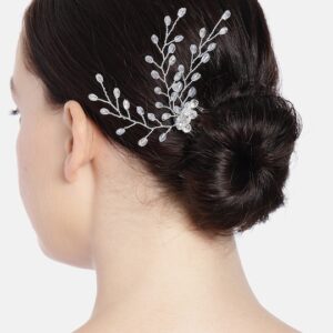 Silver Plated Crystal Beads Embellished Hair Comb Pin