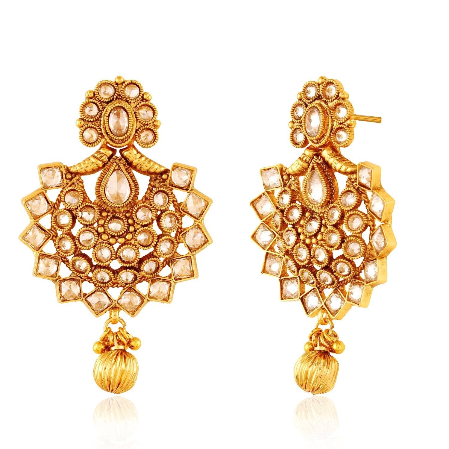 ACERJM958GW -AccessHer Ethnic Antique gold shaped stud earrings for women - access-her