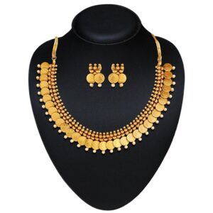 Ethnic Temple Inspired Gold Plated Coin Necklace Set for Women