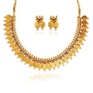 Ethnic Temple Inspired Gold Plated Coin Necklace Set for Women