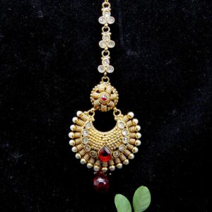 Accessher Gold Plated Antique Rajwadi Traditional Mang Tika for Women