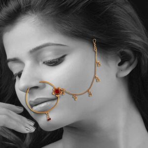 Traditional Antique Nose Ring with Chain for Women