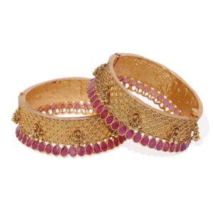 Ethnic Gold Plated Ruby Studded Bangles Set of 2 for Women