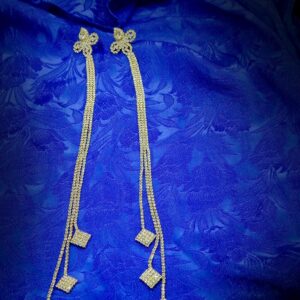 Gold Plated Kashmiri Style Long Rhinestone Dangle Earrings
