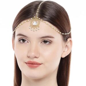 Gold Tone Filigree Style Head Chain with Artificial Stone maang tikka- DM0519MV13GW