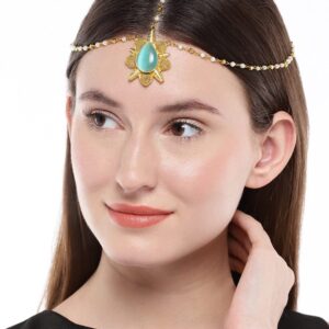 Gold Toned Pearl Head Chain with Artificial Stone maang tikka- DM0519MV18GG