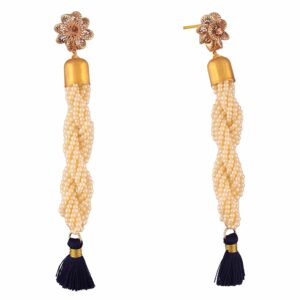 Gold Plated Twisted Unique Artificial Pearls Dangle Earrings