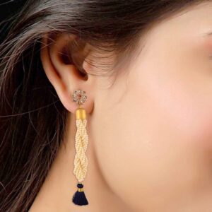 Gold Plated Twisted Unique Artificial Pearls Dangle Earrings