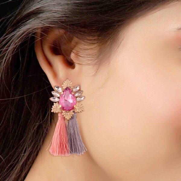ER0118GC173GP -AccessHer stylish pastel pink and grey long tassle earrings for women and girls - access-her