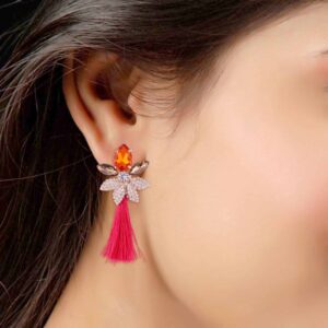 Feminine pink tassel earrings